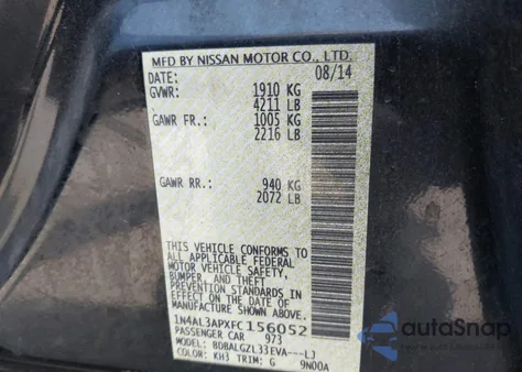 2015 Nissan Altima 2.5 S from USA, damaged, VIN 1N4AL3APXFC156052